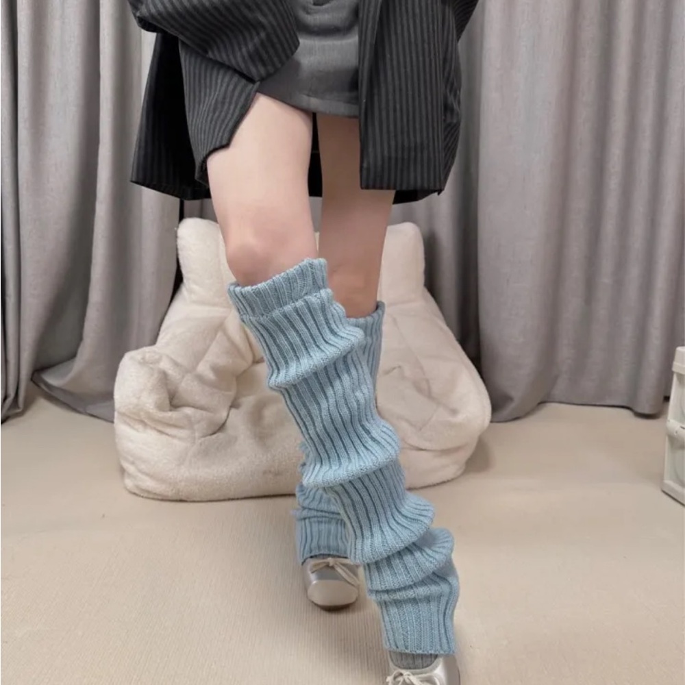 Blue Ribbed Leg Warmers